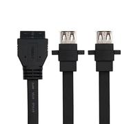 xiwai Câble d'alimentation double port ultra plat et fin USB 3.0 femelle Type-A vers carte mère 20 broches 19 broches 50 cm