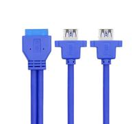 xiwai Câble d'extension de transfert de données 5 Gbit/s double port USB 3.0 femelle type A vers carte mère 20 broches 19 broches, 50 cm, bleu