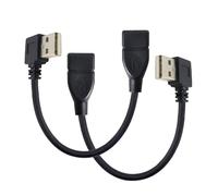 xiwai Câble d'extension USB 2.0 coudé à 90 degrés, type A, mâle vers USB femelle, noir, 20 cm, lot de 2 pièces