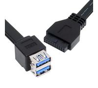 xiwai Câble USB 3.0 femelle empilable type A double port DIP vers connecteur de carte mère 20 broches 19 broches avec pieds fixes, 50 cm, noir