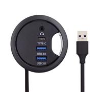 xiwai Hub USB 3.0 USB-C à 2 ports USB de 60 mm avec œillet pour bureau, station d'accueil pour écouteurs, microphone et audio pour PC de bureau