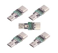 xiwai Lot de 5 connecteurs USB 2.0 Micro 5 broches mâle vers USB Type-C femelle Power Data PCB Test DIY Board PCBA Adaptateur pour ordinateur portable, tablette, téléphone
