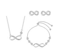 XIWCAFC Bijoux Ensemble de bijoux Parures collier infini en argent sterling 925 Collier Boucles d'oreilles sans fin Symbole Bracelet réglable avec charme pour Femme (Argent)