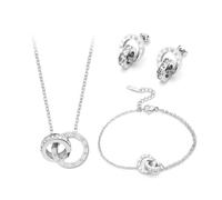 XIWCAFC Bijoux Ensemble de bijoux Parures Femme Romains Cercle collier en18K Plaqué Or Rose Collier Boucles d'oreilles Zircon Acier Inoxydable Bracelet réglable avec charme Soirée Cadeau (Argent)