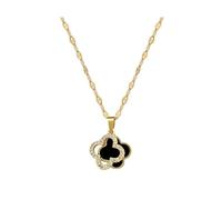 XIWCAFC Collier Pendentif Trefle a 4 Feuilles,Femmes Collier en argent 925,Zircone cubique, Pendentif Diamanté,Trefle Bijoux Idee Cadeau Anniversaire Femme Fete Des Meres avec Emballage Cadeau (noir)