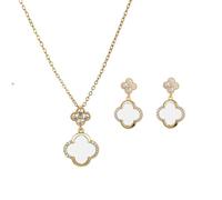 XIWCAFC Ensemble de Bijoux Trèfle à Quatre Feuilles pour Femme Acier au Titane Trèfle à Quatre Feuilles Collier Boucles d'oreilles Hypoallergénique Bijoux Acier Inoxydable Parure de Bijoux (platine)