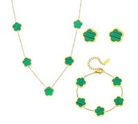 XIWCAFC Ensemble de Bijoux TrèFle à Quatre Feuilles pour Femme Fille Braceiet,Boucles d'Oreilles,Collier DéLicat Acier inoxydable Parure pour Cadeau d'Anniversaire Mariage (Vert)