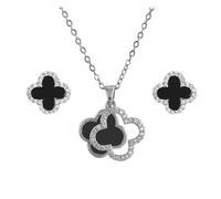 XIWCAFC Parure Bijoux Femme Ensemble de Bijoux Trèfle à Quatre Feuilles,Bijoux Acier Inoxydable Femme,18K or boucles d'oreilles pendantes Bijoux de Mariage Strass Collier Dames Filles Fête (B2)