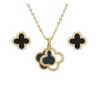 XIWCAFC Parure Bijoux Femme Ensemble de Bijoux Trèfle à Quatre Feuilles,Bijoux Acier Inoxydable Femme,18K or boucles d'oreilles pendantes Bijoux de Mariage Strass Collier Dames Filles Fête (B1)