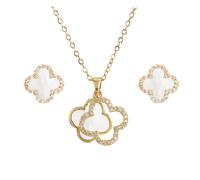 XIWCAFC Parure Bijoux Femme Ensemble de Bijoux Trèfle à Quatre Feuilles,Bijoux Acier Inoxydable Femme,18K or boucles d'oreilles pendantes Bijoux de Mariage Strass Collier Dames Filles Fête (W1)