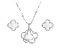 XIWCAFC Parure Bijoux Femme Trèfle à Quatre Feuilles en Acier Inoxydable - Collier et Boucles d'Oreilles Pendantes 18K Or avec Strass pour Mariage, Fête - Dames et Filles