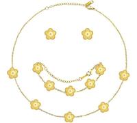 XIWCAFC Parure Ensemble de Bijoux Femme Trèfle à Quatre Collier Boucles d'oreilles Bracelet 18K Plaqué Or Acier Inoxydable Bijoux Ensemble,Cadeaux de Bijoux pour Mère Fille (Or)