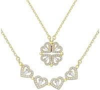 XIWCAFC Trefle a 4 Feuille Collier Femme Argent 925,Forme de Coeur Collier Pendentif 18K,Zircone cubique, Pendentif Diamanté,Trefle Bijoux Idee Cadeau Anniversaire Femme Fete Des Meres (or)