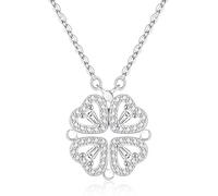 XIWCAFC Trefle a 4 Feuille Collier Femme Argent 925,Forme de Coeur Collier Pendentif 18K,Zircone cubique, Pendentif Diamanté,Trefle Bijoux Idee Cadeau Anniversaire Femme Fete Des Meres (argent)
