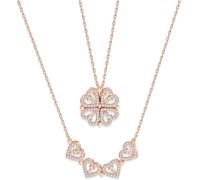 XIWCAFC Trefle a 4 Feuille Collier Femme Argent 925,Forme de Coeur Collier Pendentif 18K,Zircone cubique, Pendentif Diamanté,Trefle Bijoux Idee Cadeau Anniversaire Femme Fete Des Meres (or rose)