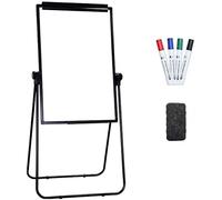 Xiwde Tableau blanc magnétique effaçable à sec, 90 x 60 cm, tableau blanc pliable et réglable en hauteur, avec cadre en aluminium noir