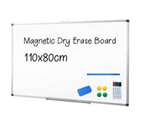 Xiwde Tableau effaçable à sec magnétique mural 110 x 80 cm, tableau blanc léger, tableau effaçable en aluminium argenté avec surface en acier laqué