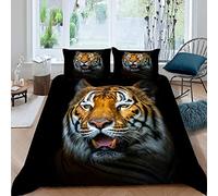 XIWEIER Housse de Couette 200x200 Face de Tigre Tigre Animal Parure de Lit 2 Personnes Ado Impression 3D Motif Ultra Doux Microfibre Literie avec Fermeture Éclair et 2 Taies d'oreiller 50x75 cm