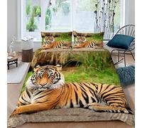 XIWEIER Housse de Couette 200x200 Tigre du Bengale Faune Parure de Lit 2 Personnes Ado Impression 3D Motif Ultra Doux Microfibre Literie avec Fermeture Éclair et 2 Taies d'oreiller 50x75 cm