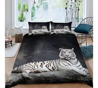 XIWEIER Housse de Couette 220x240 Tigre Blanc Faune Parure de Lit 220x240 Adulte 2 Personnes Garcon et Fille 3D Imprimé Microfibre Literie avec Fermeture Éclair et 2 Taies d'oreiller 50x75 cm