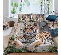 XIWEIER Parure de Lit 3 pcs Tigre du Bengale Animal de la Jungle Housse de Couette 220x240 Enfant 2 Personnes 3D Motif avec Fermeture Éclair Hypoallergique Microfibre avec 2 Taies d'oreiller 50x75 cm