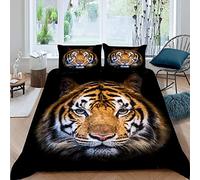 XIWEIER Parure de Lit 3 Pièces Face de Tigre Animal de la forêt Housse de Couette 220x240 Enfant 2 Personnes 3D Motif avec Fermeture Éclair Hypoallergique Microfibre avec 2 Taies d'oreiller 50x75 cm