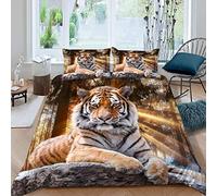 XIWEIER Parure de Lit 3 Pièces Tigre Animal de la forêt Housse de Couette 220x240 Enfant 2 Personnes 3D Motif avec Fermeture Éclair Hypoallergique Microfibre avec 2 Taies d'oreiller 50x75 cm