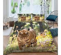 XIWEIER Parure de Lit 3 Pièces Tigre Burns Faune Housse Couette 220x240 Enfant 2 Personnes 3D Motif avec Fermeture Éclair Hypoallergique Microfibre Taies d'oreiller, 220x240+50x75cmx2