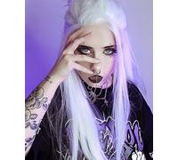 Xiweiya Blanc neige couleur Long soyeux droites Perruques 1001 # droites synthétique Lace Front Blanc des Perruques résistant à la chaleur Fibre Cheveux Femme Perruques milieu Parting Drag Queen