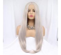 Xiweiya Long Blond Nature droites Perruque Long ondulé Perruque sirène longue Blond cendré Gris Perruque synthétique Long Gris Perruque lace front longue de remplacement de cheveux gris Perruque