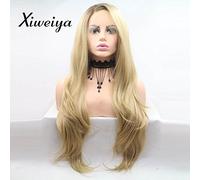 Xiweiya Longue Perruque Blonde Ondulée Sirène Longue Synthétique Lace Front Perruque Cheveux Perruque Côté Perruque Douce Fibre Perruque pour Femme Partie Maquillage 61cm