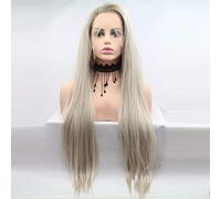 Xiweiya longue perruque synthétique en dentelle synthétique soyeuse blonde soyeuse avec une racine sombre pour femme, avec perruque de rechange de côté extra de fibre résistant à la chaleur 61cm