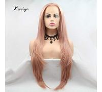 Xiweiya Naturel raides Rose des Perruques, synthèse Peach Rouge Lace Front droite Perruques Or rose Rose Perruque résistant à la chaleur Fibre Perruque de cheveux pour femme fête de mariage des