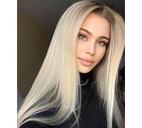 Xiweiya ombré longs Blond soyeux droite Perruque lace front synthétique avec foncé Racine pour femme, Drag Queen avec résistant à la chaleur Fibre Perruque de cheveux