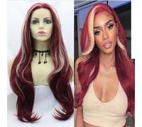 Xiweiya Perruque blonde blanche avec dentelle frontale pour femme tendance - Perruque longue ondulée de 33 x 7,6 cm - Fibre résistante à la chaleur - Drag Queen Custome - 61 cm