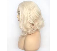 xiweiya Perruque courte blonde bouclée 60# blond platine avec dentelle frontale - Perruque courte et bouclée avec dentelle frontale - Fibre résistante à la chaleur - 33 x 10 cm - Pour femme Drag Queen