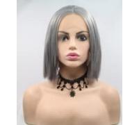 Xiweiya Perruque courte grise grise argentée avec dentelle frontale de 33 x 7,6 cm, perruque avec raie au milieu en fibre résistante à la chaleur pour femme, fille Drag Queen, cheveux courts gris