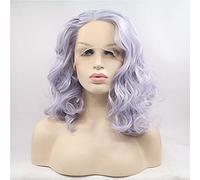 Xiweiya Perruque courte Platinum Pueple bou avec dentelle frontale et dentelle frontale - Fibre résistante à la chaleur - Raie latérale - Perruque courte violette bou pour femme - 35,6 cm
