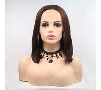 Xiweiya Perruque de cheveux synthétiques raides et courts de 35,6 cm avec dentelle frontale et raie au milieu, cheveux synthétiques résistants à la chaleur pour femme, Drag Queen Family Makeup Party