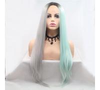 Xiweiya Perruque de sirène en dentelle synthétique de 33 x 7,6 cm, demi-gris clair, moitié vert menthe, perruque longue et raide, résistante à la chaleur, perruque de rechange pour femme, cosplay, 61