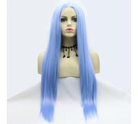 Xiweiya Perruque longue et soyeuse synthétique bleue avec dentelle frontale 33 x 7,6 cm, raie au milieu, cheveux résistants à la chaleur, pour femme, reine des neiges, cosplay, 61 cm