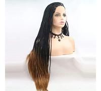 Xiweiya Perruque Longue Tressée pour Femme Noire - Cheveux Synthétiques avec Dentelle Frontale - Style Africain Cosplay en Marron Ombré