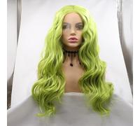 Xiweiya Perruque synthétique ondulée vert olive avec dentelle frontale - Aspect naturel - Demi-attachée à la main - Fibre résistante à la chaleur - 61 cm