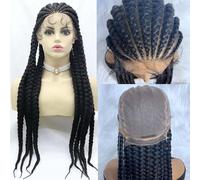 Xiweiya Perruque torsadée hollandaise noire naturelle 100 % tressée à la main avec dentelle frontale - Tresses