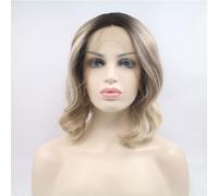 Xiweiya Perruques de 35,6 cm - Cheveux courts et bouclés - Cheveux synthétiques avec dentelle frontale - Cheveux noirs et marron avec raie au milieu - Fibre résistante à la chaleur pour femme - Drag