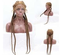 Xiweiya Perruques de 91,4 cm marron miel tressées synthétiques marron clair perruque longue perruque tressée frontale perruque longue perruque 360 dentelle perruque avec cheveux de bébé fait à la main