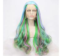 xiweiya Perruques de couleur piano mélangée bleu, vert, violet, rose, arc-en-ciel, perruques multicolores naturelles ondulées haute densité pour femme, perruque en fibre résistante à la chaleur