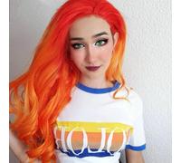 Xiweiya Perruques ombrées synthétiques orange avec dentelle frontale pour femme, perruques longues ondulées en fibre résistante à la chaleur, perruques longues pour cosplay