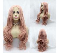 Xiweiya Perruques pastel 1 x 4Lace Perruque synthétique rouge pêche rose perruque longue ondulée perruque résistante à la chaleur perruque bon marché