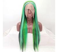 Xiweiya Perruques synthétiques arc-en-ciel avec dentelle frontale - Perruque colorée résistante à la chaleur - Perruque longue pour cosplay (mélange vert)